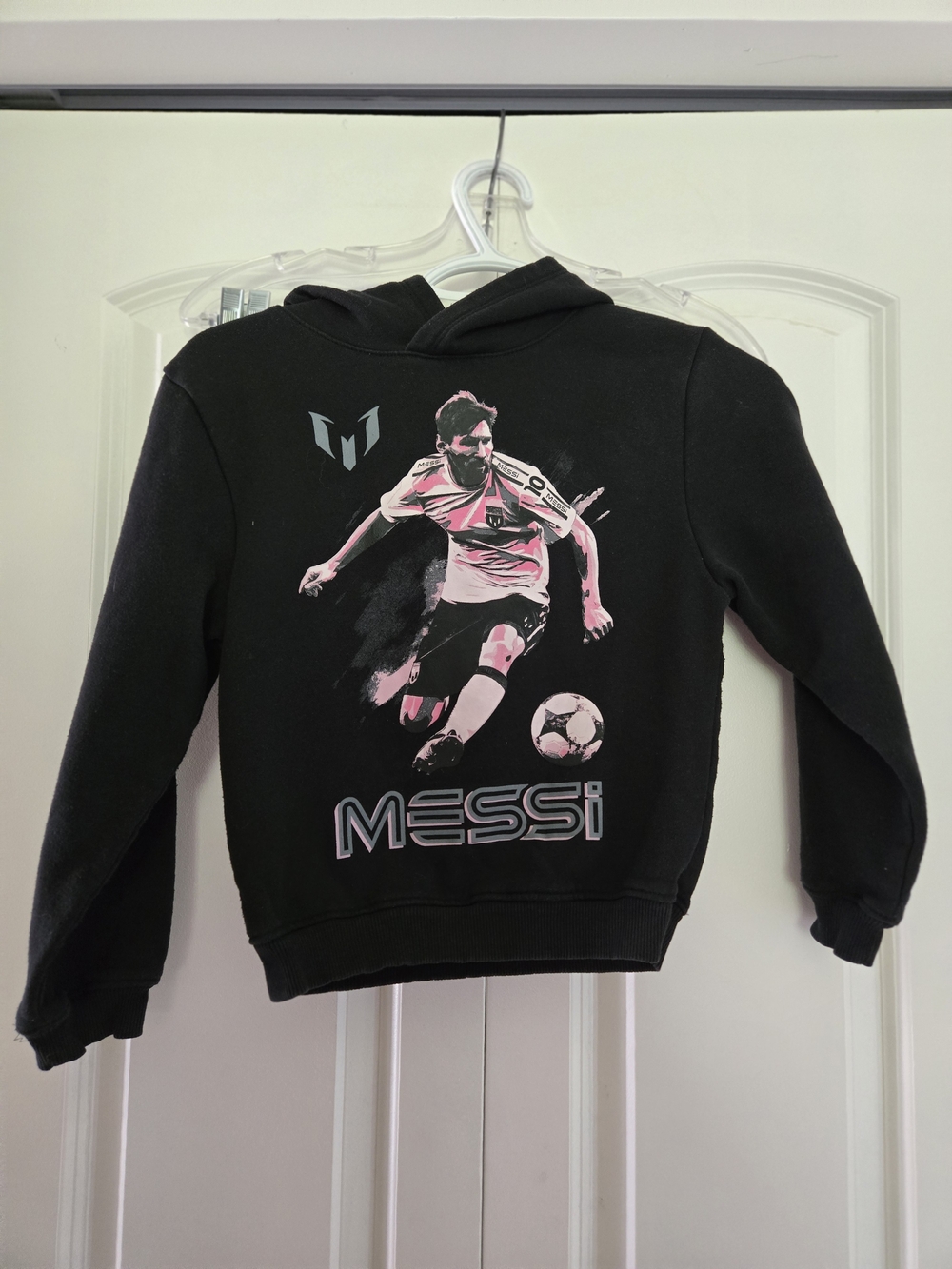 Kids Black Hoodie with Messi Graphic